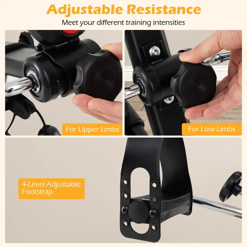 Compact Pedal Exerciser with Adjustable Resistance for Arms and Legs (Orange)
