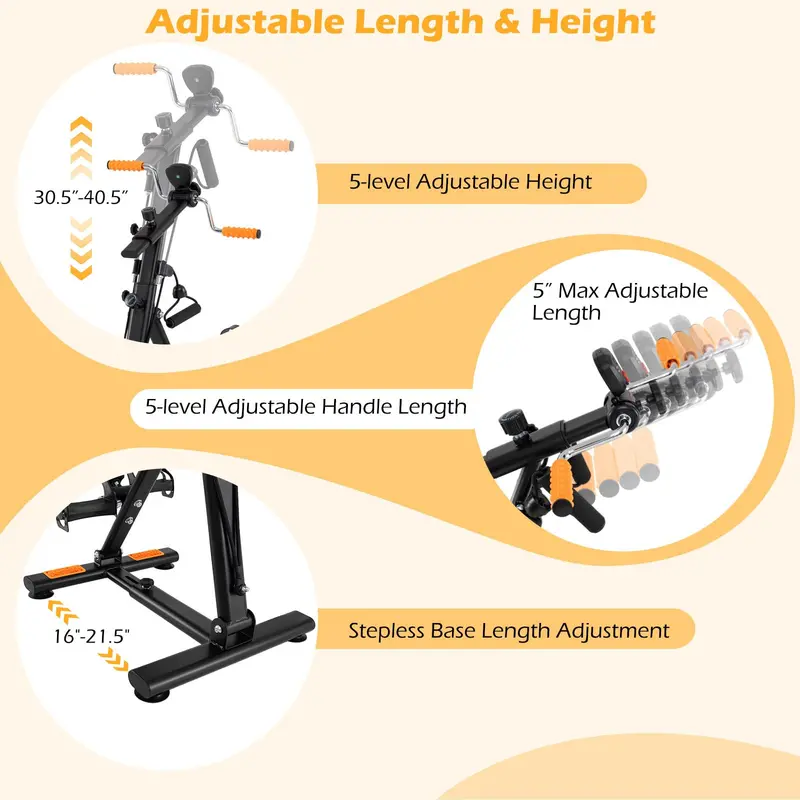 Compact Pedal Exerciser with Adjustable Resistance for Arms and Legs (Orange)