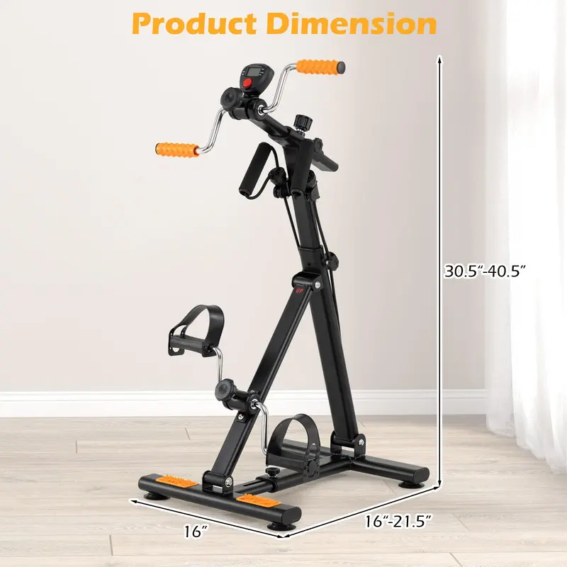 Compact Pedal Exerciser with Adjustable Resistance for Arms and Legs (Orange)