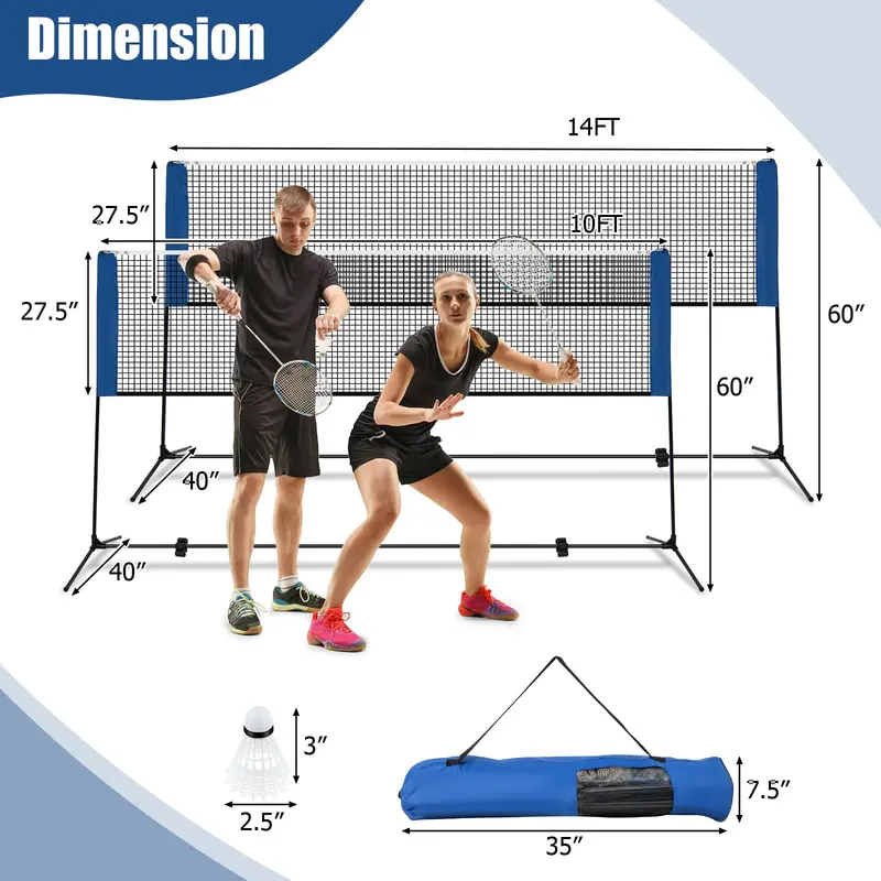 Compact Portable Net Kit, 10-Foot Versatile Badminton, Volleyball & Pickleball Setup