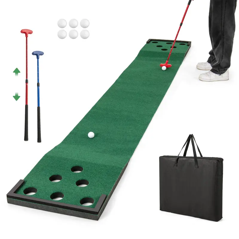 Compact Portable Putting Mat with Two Adjustable Putters