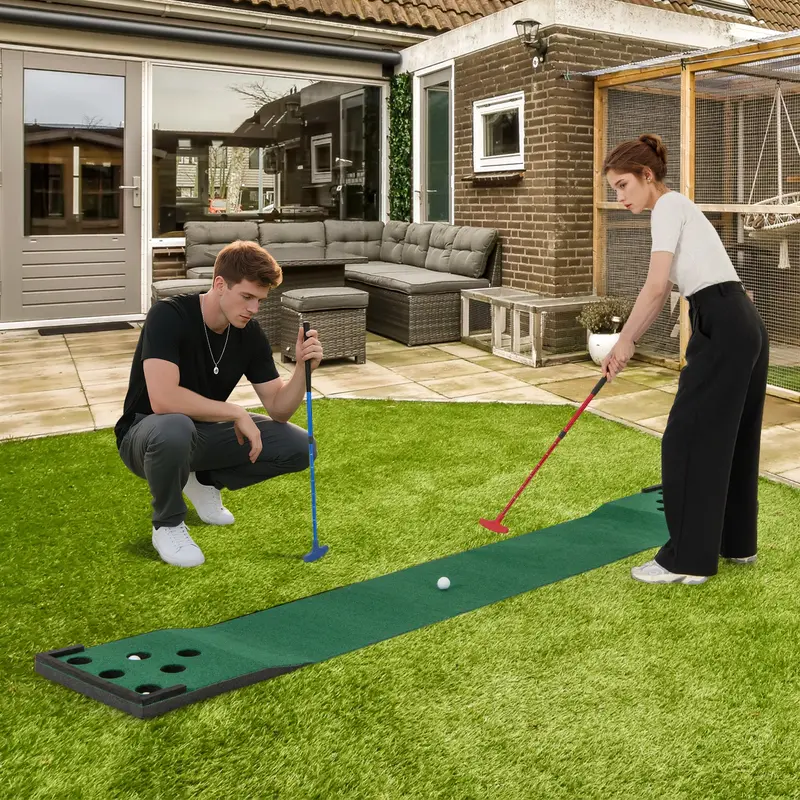 Compact Portable Putting Mat with Two Adjustable Putters 2