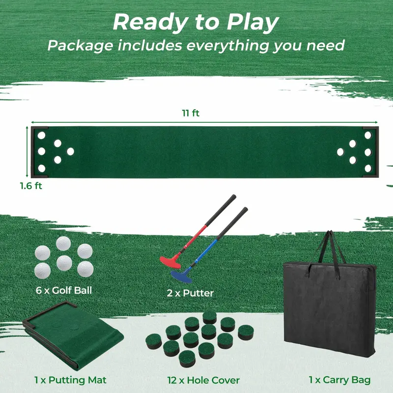 Compact Portable Putting Mat with Two Adjustable Putters