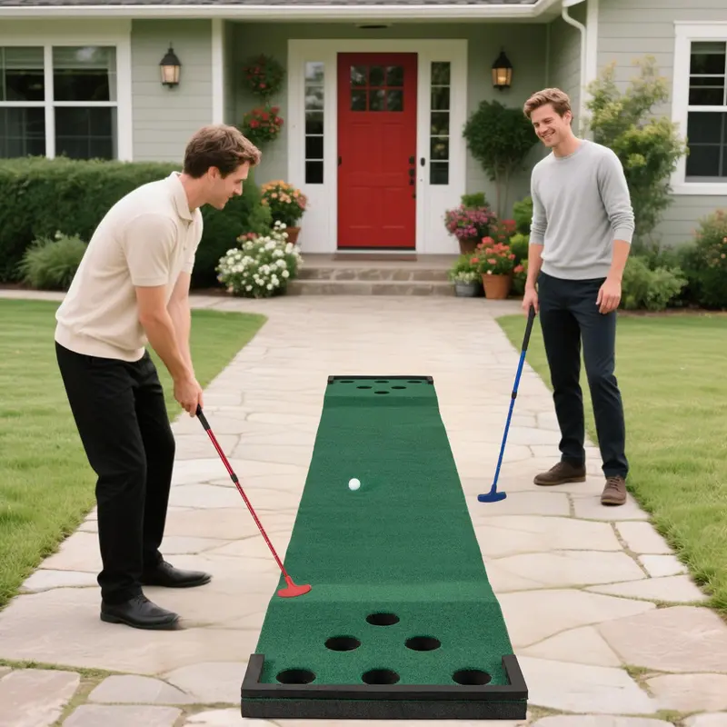 Compact Portable Putting Mat with Two Adjustable Putters