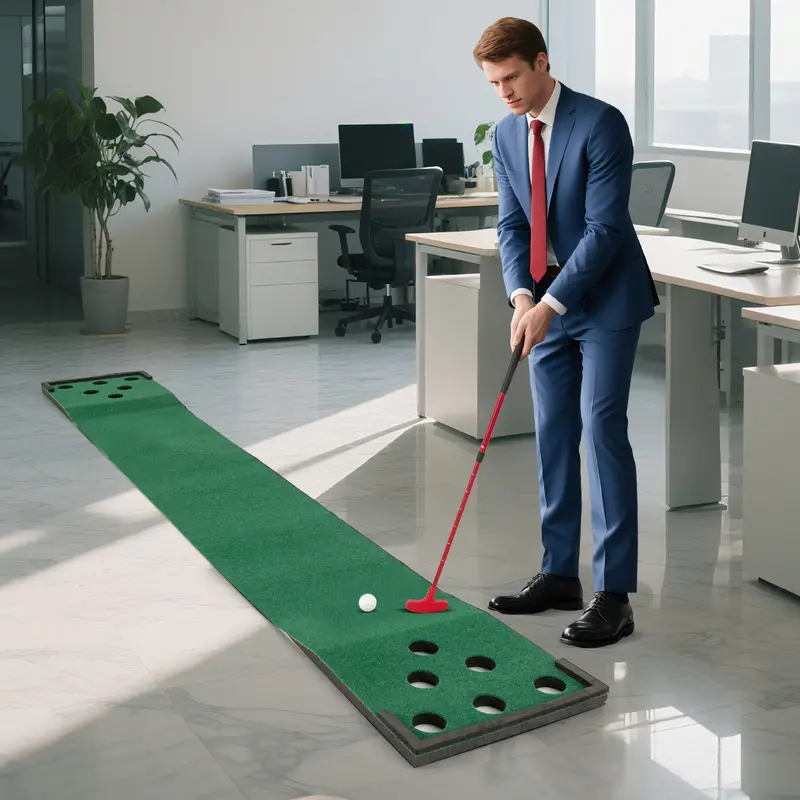 Compact Portable Putting Mat with Two Adjustable Putters
