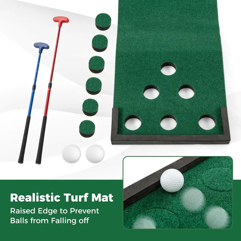 Compact Portable Putting Mat with Two Adjustable Putters