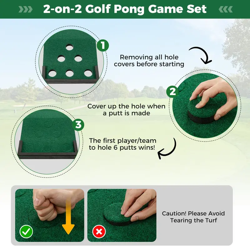 Compact Portable Putting Mat with Two Adjustable Putters
