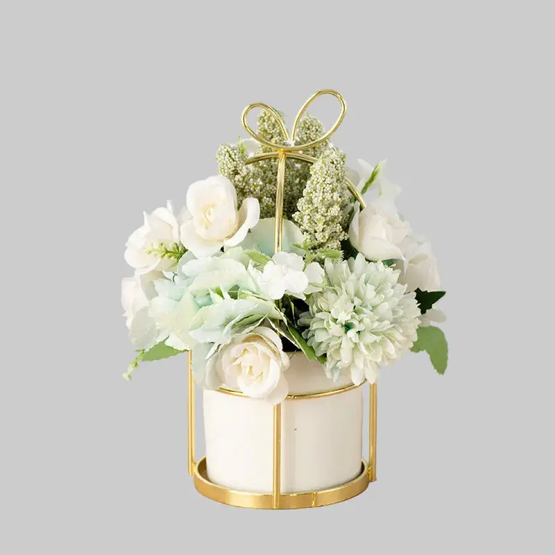 Compact Potted Dried Flower Arrangement – Small-Scale Accent for Bookshelves & Nightstands