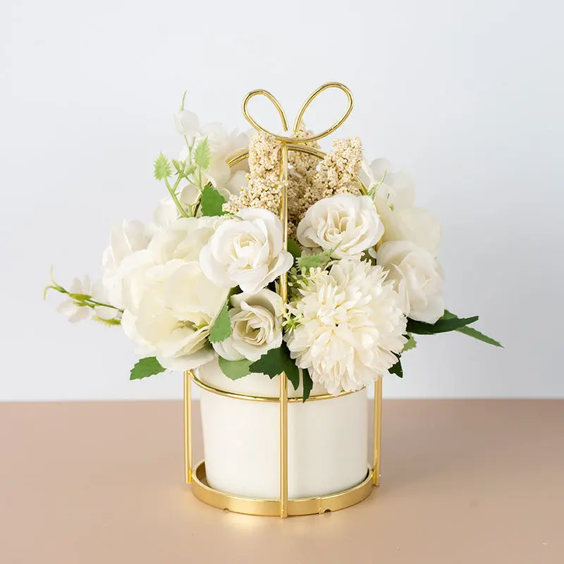 Compact Potted Dried Flower Arrangement – Small-Scale Accent for Bookshelves & Nightstands