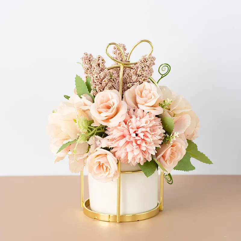 Compact Potted Dried Flower Arrangement – Small-Scale Accent for Bookshelves & Nightstands