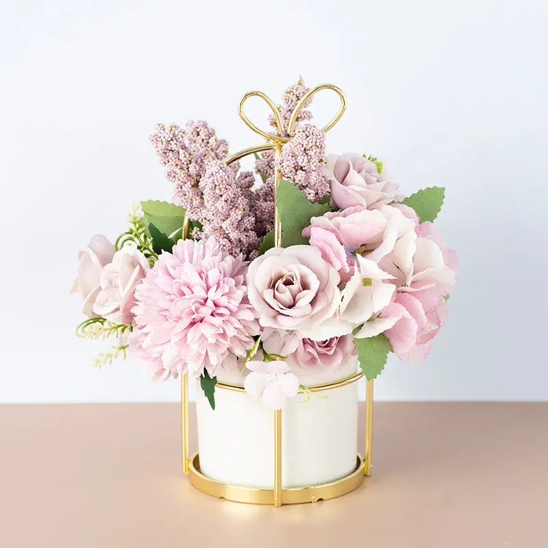 Compact Potted Dried Flower Arrangement – Small-Scale Accent for Bookshelves & Nightstands