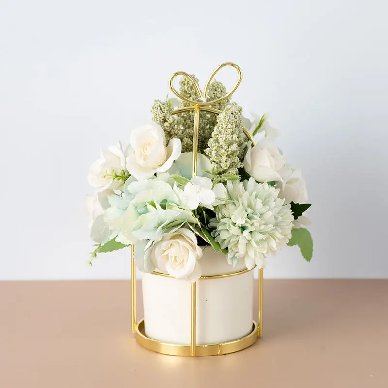 Compact Potted Dried Flower Arrangement – Small-Scale Accent for Bookshelves & Nightstands