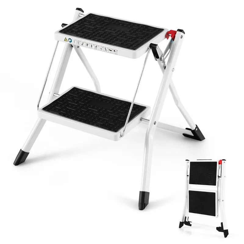 Compact Two-Step Folding Stool, Lightweight Portable Step Ladder with Non-Slip Footpads