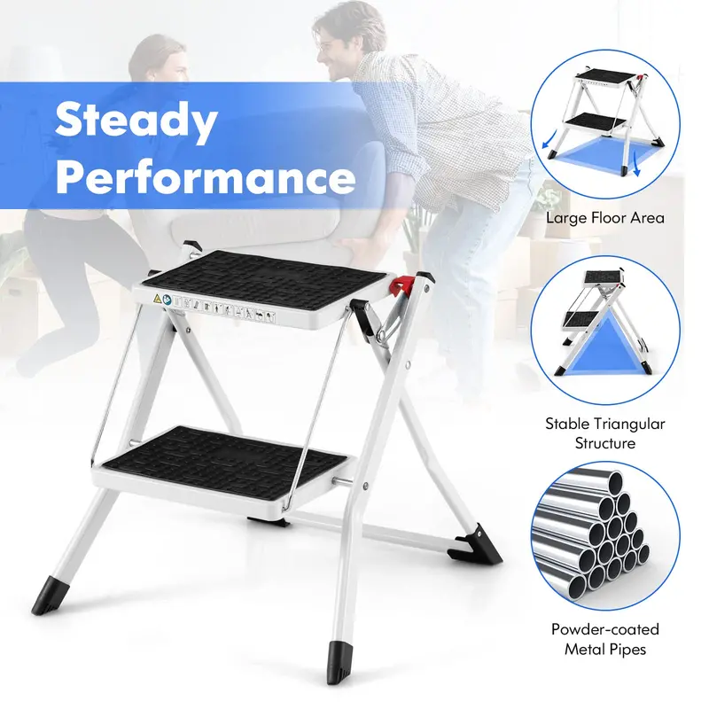 Compact Two-Step Folding Stool, Lightweight Portable Step Ladder with Non-Slip Footpads 2