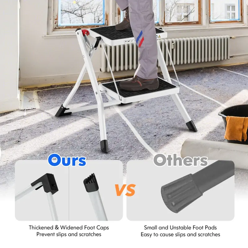 Compact Two-Step Folding Stool, Lightweight Portable Step Ladder with Non-Slip Footpads