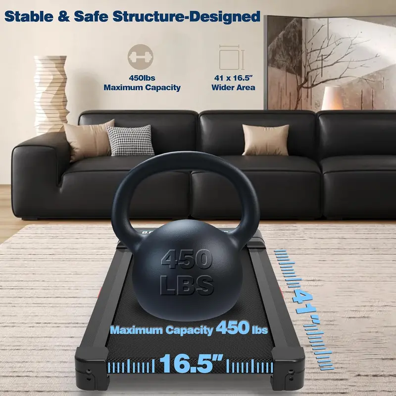 Compact Under-Desk Walking Pad Treadmill – 12% Auto Incline, 450 lb Capacity, RGB Display & Bluetooth Speaker for Home Office Fitness