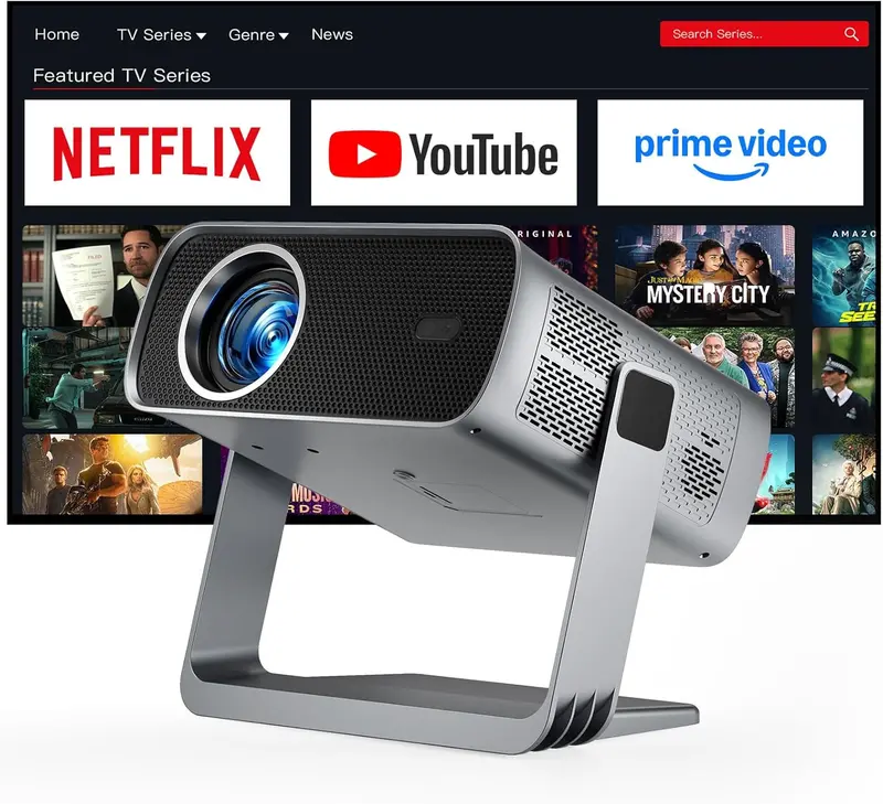 Compact White Smart Mini Projector — Auto Focus, Official App Support, WiFi & Bluetooth Connectivity