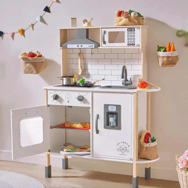 Compact Wooden Play Kitchen Set Designed for Young Children