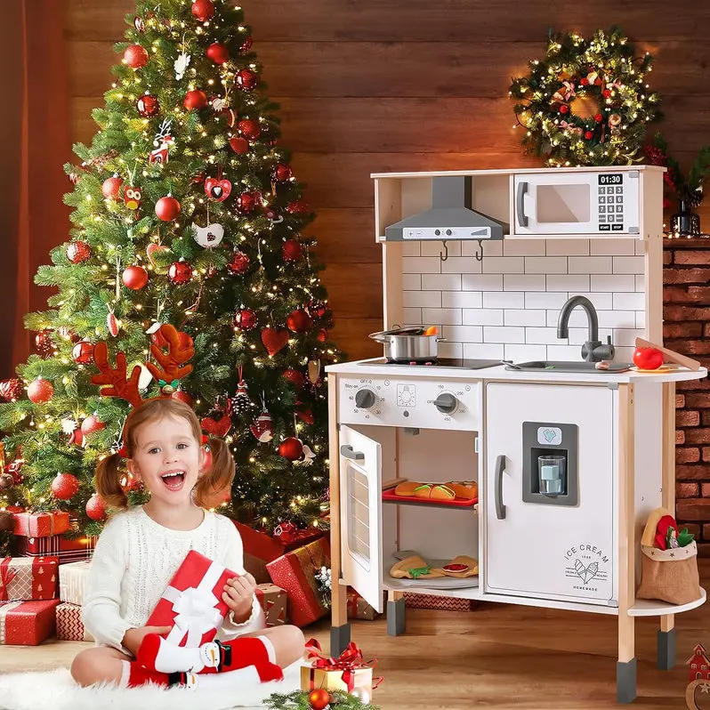 Compact Wooden Play Kitchen Set Designed for Young Children