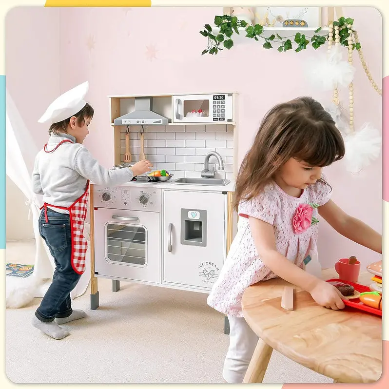 Compact Wooden Play Kitchen Set Designed for Young Children