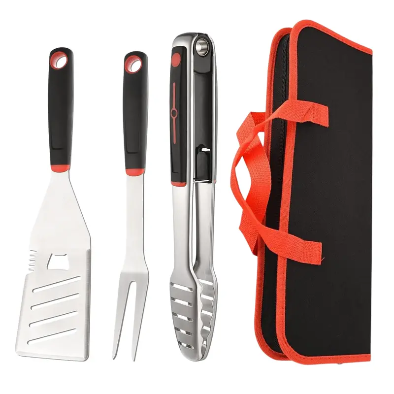 Complete Stainless Steel BBQ Tool Set – Spatula, Fork, Tongs + Carry Case