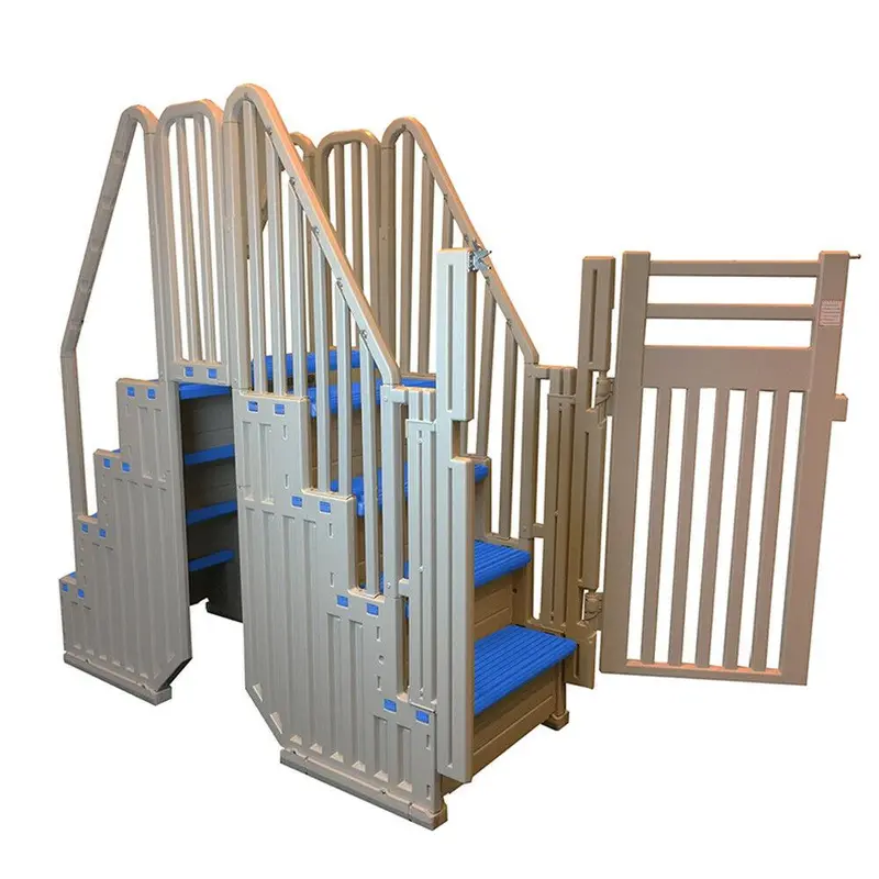 Confer Plastics Warm Gray Above-Ground Pool Kit – Includes Blue Steps, Secure Closure System & Structural Support Components
