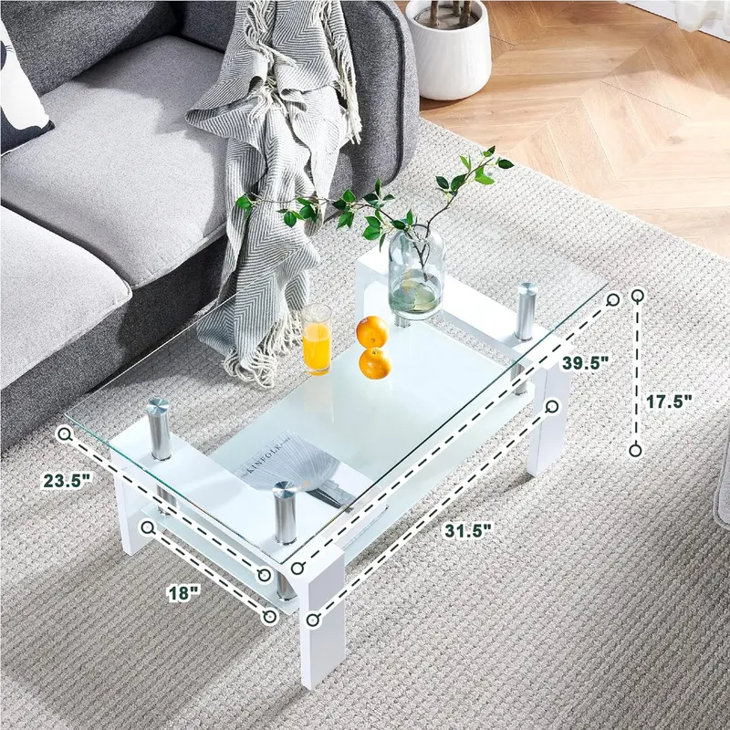 Contemporary Rectangle Living Room Coffee Table – Glass Top with Wooden Legs, Versatile Design for Waiting Areas & Modern Interiors
