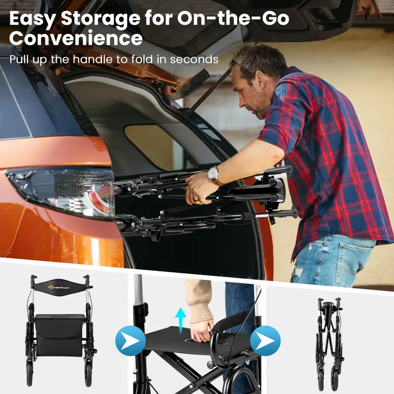Convertible Rollator Walker and Transport Wheelchair – Foldable Dual-Function Mobility Aid with Locking Brakes