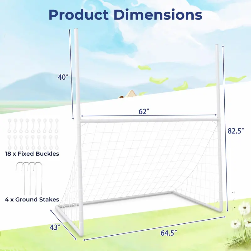 Convertible Soccer & Football Goal – 5.5' x 3.5' x 7' Portable Frame with 4 Ground Stakes
