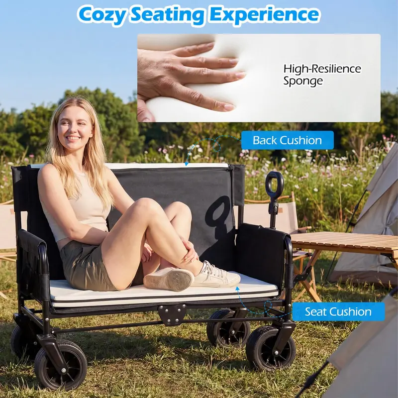 Convertible Wagon-Bench Combo – Push/Pull Handle + Padded Seating