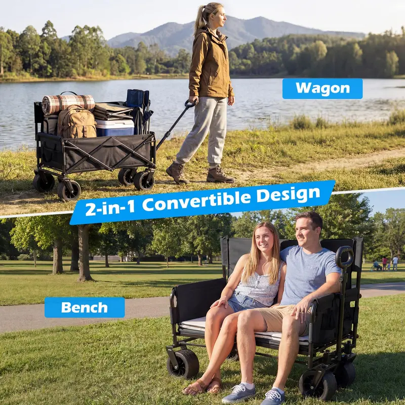 Convertible Wagon-Bench Combo – Push/Pull Handle + Padded Seating