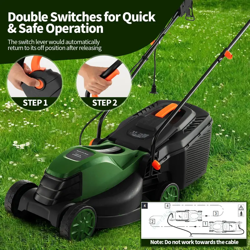 Corded Electric Lawn Mower, 10-Amp 13-Inch 2-in-1 Mulch/Bag Model