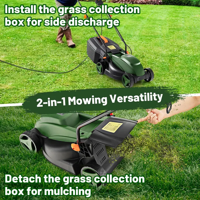 Corded Electric Lawn Mower, 12-Amp 14-Inch Dual-Mode Cutting System 2
