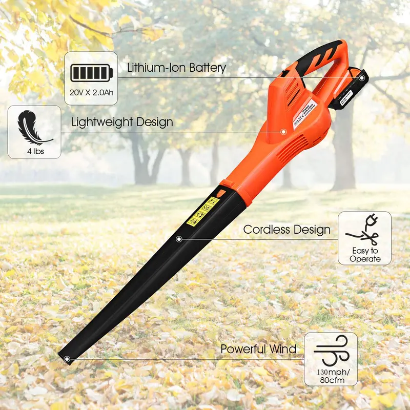 Cordless Rechargeable Leaf Blower – Lithium-Powered Sweeper with Charger