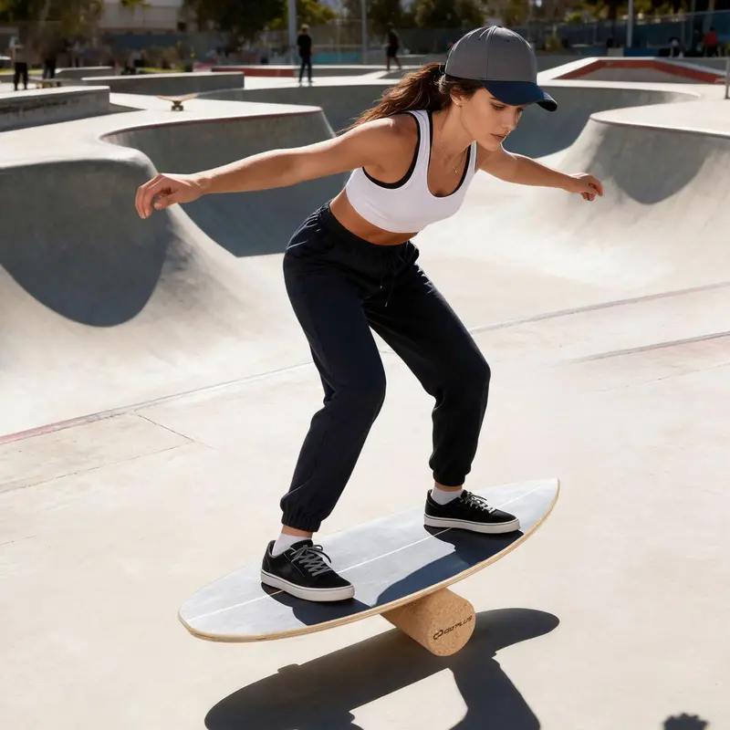 Cork-Roller Wooden Balancing Board with Integrated Storage Rack for Core Training 2