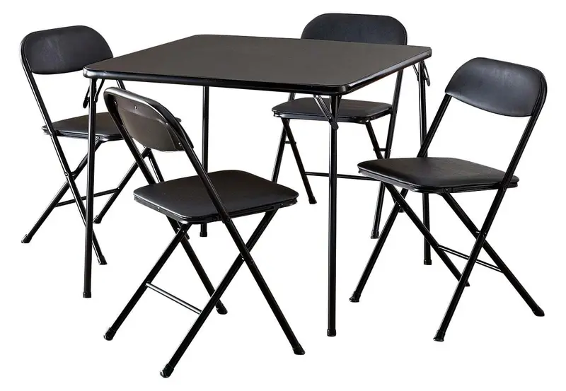 Cosco 5-Piece Folding Card Table Set – Black Vinyl Seats, Compact Storage, Durable Construction