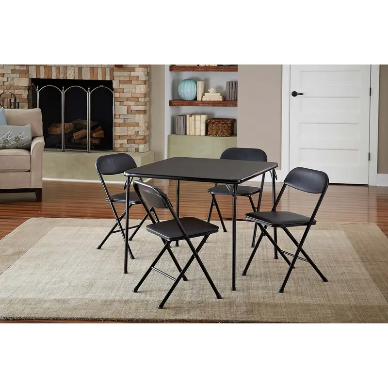 Cosco 5-Piece Folding Card Table Set – Black Vinyl Seats, Compact Storage, Durable Construction