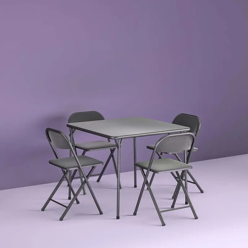 Cosco 5-Piece Folding Card Table Set – Black Vinyl Seats, Compact Storage, Durable Construction