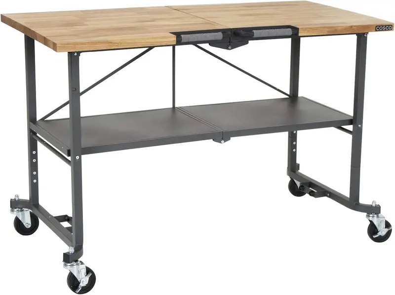 COSCO SmartFold Butcher Block-Style Workbench – 700-Pound Capacity, Gray Finish