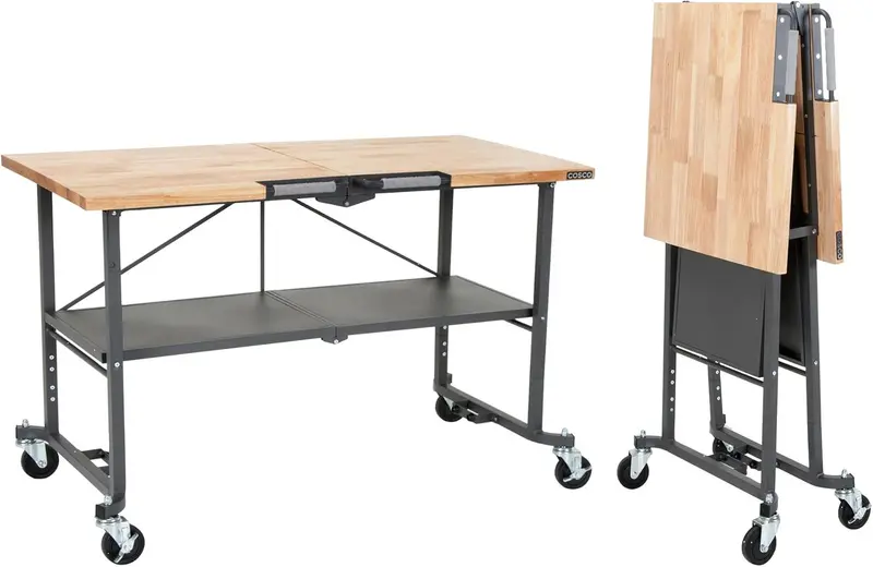 COSCO SmartFold Butcher Block-Style Workbench – 700-Pound Capacity, Gray Finish