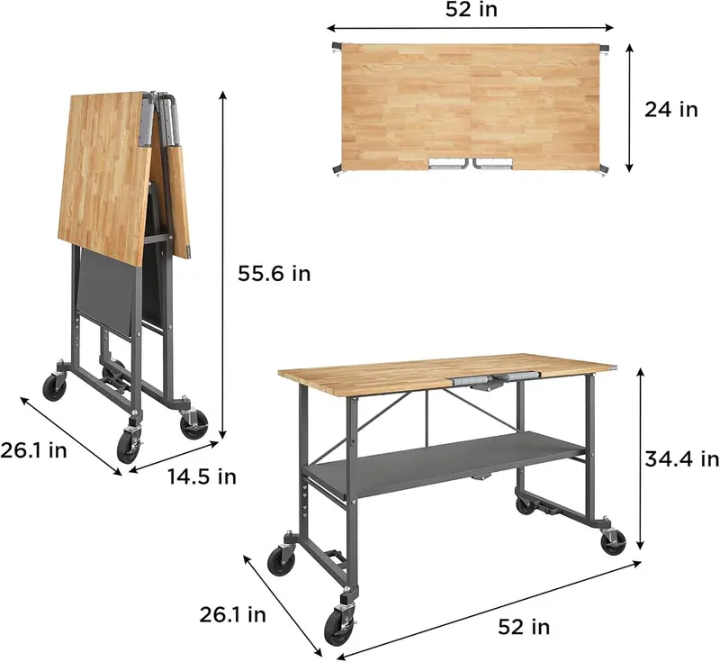 COSCO SmartFold Butcher Block-Style Workbench – 700-Pound Capacity, Gray Finish