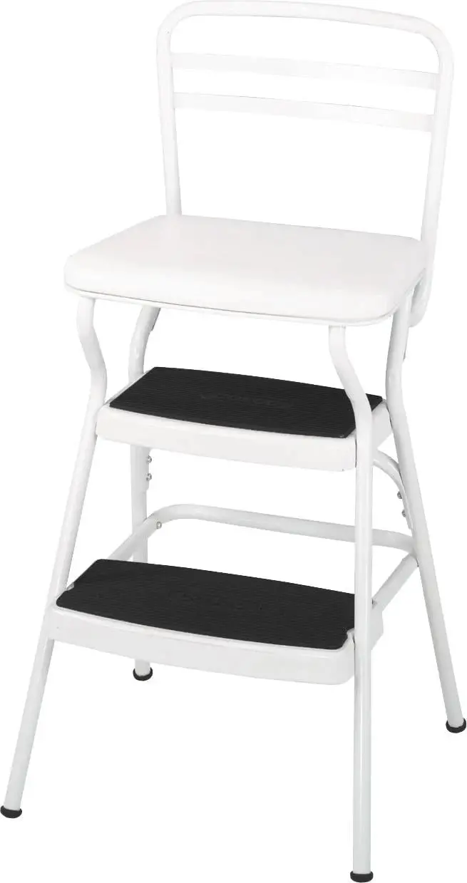 COSCO Stylaire Retro Step Stool Chair – Flip-Up White Seat with Stylish Vintage Design