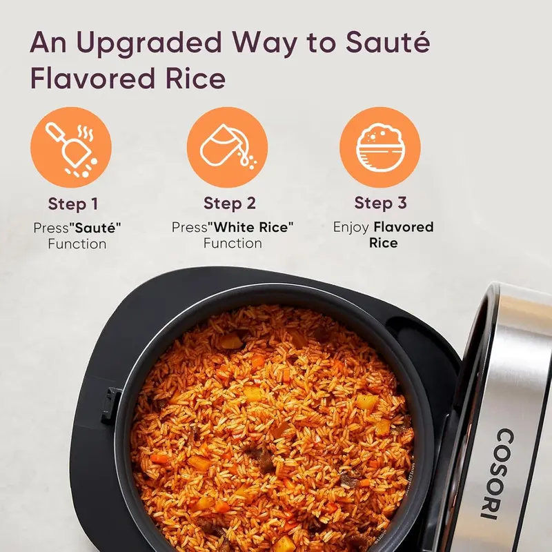 COSORI 10-Cup Rice Cooker — 24-Hour Keep Warm, 18-Function Fuzzy Logic Cooker with Steamer Basket, Sauté & Slow Cook Modes