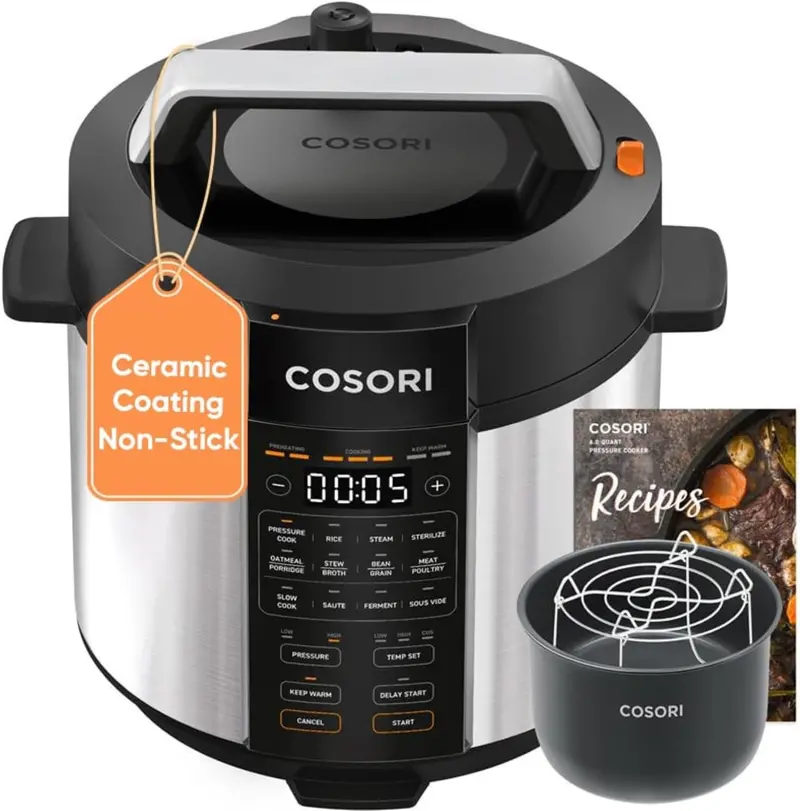 COSORI 6-Quart Pressure Cooker – 9-in-1 Smart Kitchen Appliance with Rice Cooking, Slow Cooking, Sous Vide & Saute Functions (1100W, Stainless Steel) 1