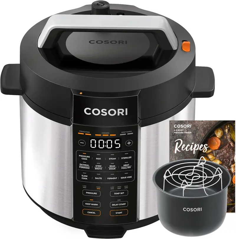COSORI 6-Quart Pressure Cooker – 9-in-1 Smart Kitchen Appliance with Rice Cooking, Slow Cooking, Sous Vide & Saute Functions (1100W, Stainless Steel)