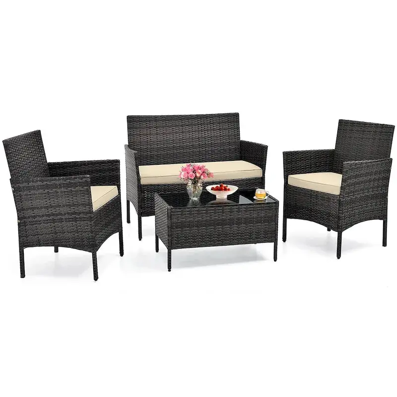 Costway 4-Piece Patio Furniture Set with Removable, Machine-Washable Cushions
