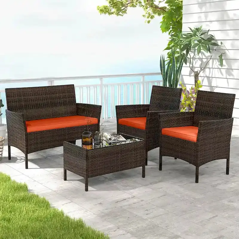 Costway 4-Piece Patio Furniture Set with Removable, Machine-Washable Cushions