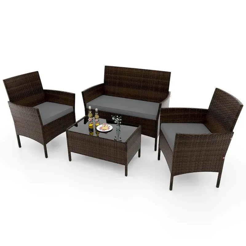 Costway 4-Piece Patio Furniture Set with Removable, Machine-Washable Cushions