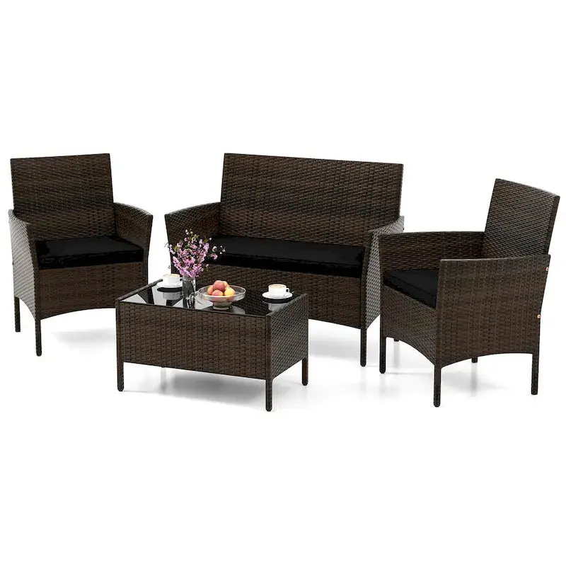 Costway 4-Piece Patio Furniture Set with Removable, Machine-Washable Cushions
