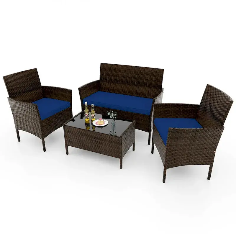 Costway 4-Piece Patio Furniture Set with Removable, Machine-Washable Cushions